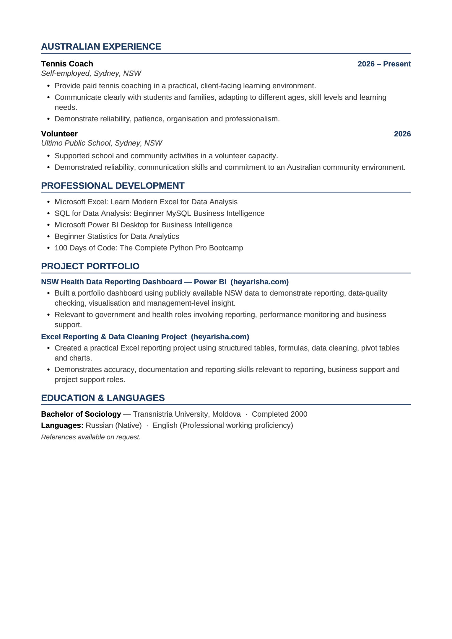 Page 2 preview of Arina Rud resume